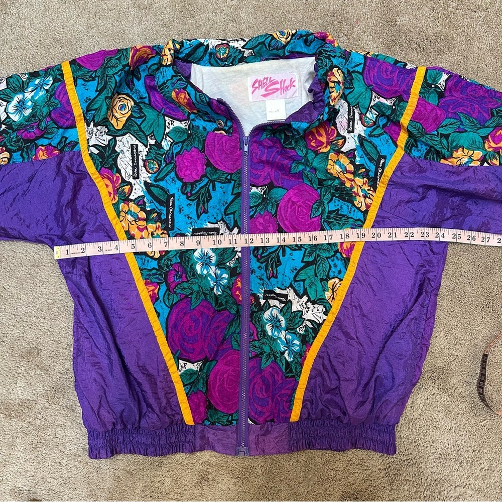 Rare Vintage 80s Shell Shock Rosa Damascana Purple Floral Windbreaker Large/XL - Picture 6 of 8